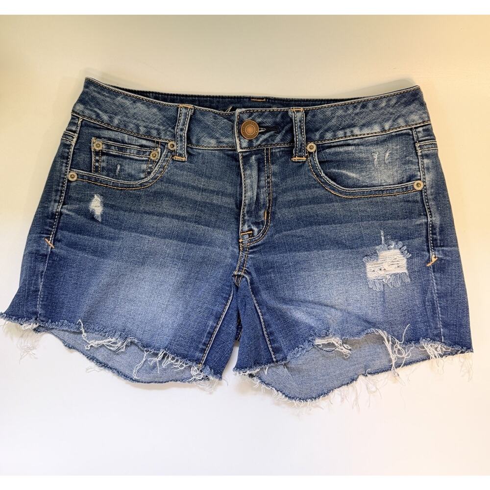 American Eagle Jean Shorts Womens 6 Super Stretch Cut Off Fray Hem 30” X 4” Y2K